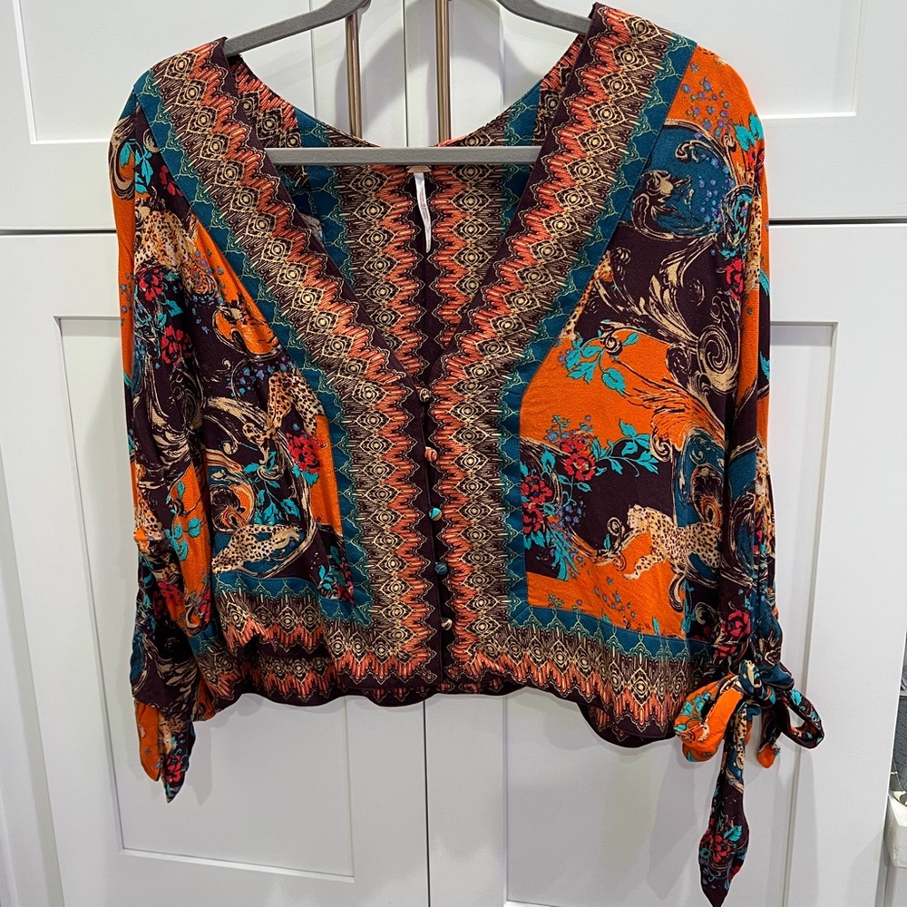 Free People Catch Me If You Can Top Dolman Sleeves Multi Orange XS - Picture 4 of 10